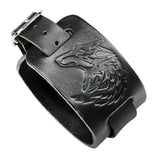 Brown Wolf Goshawk Head Leather Bracelet Men Vintage Wide Bracelets Bangles
