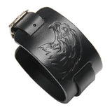 Brown Wolf Goshawk Head Leather Bracelet Men Vintage Wide Bracelets Bangles