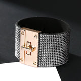 Kirykle Leather Crystal Bracelet Gradient Wide Soft Cros