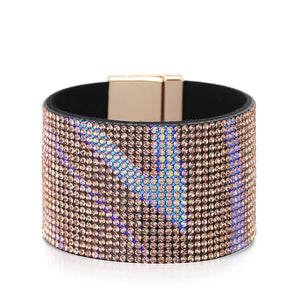 Kirykle Leather Crystal Bracelet Gradient Wide Soft Cros