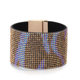 Kirykle Leather Crystal Bracelet Gradient Wide Soft Cros
