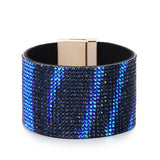 Kirykle Leather Crystal Bracelet Gradient Wide Soft Cros