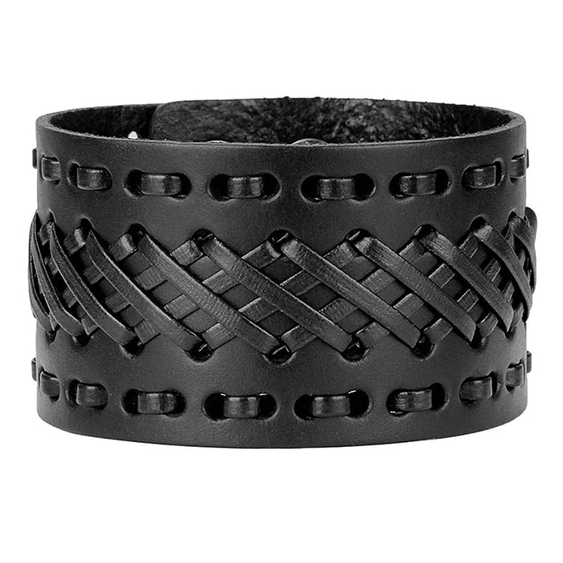 Kirykle Punk Leather Wristbands for Men Bracelets Wide Cuff Bangle Brown