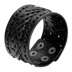 Kirykle Punk Leather Wristbands for Men Bracelets Wide Cuff Bangle Brown