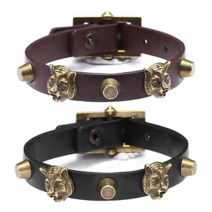 Punk Retro Brown Leather Bracelet for Women Man Rock Charm
