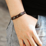 Punk Retro Brown Leather Bracelet for Women Man Rock Charm