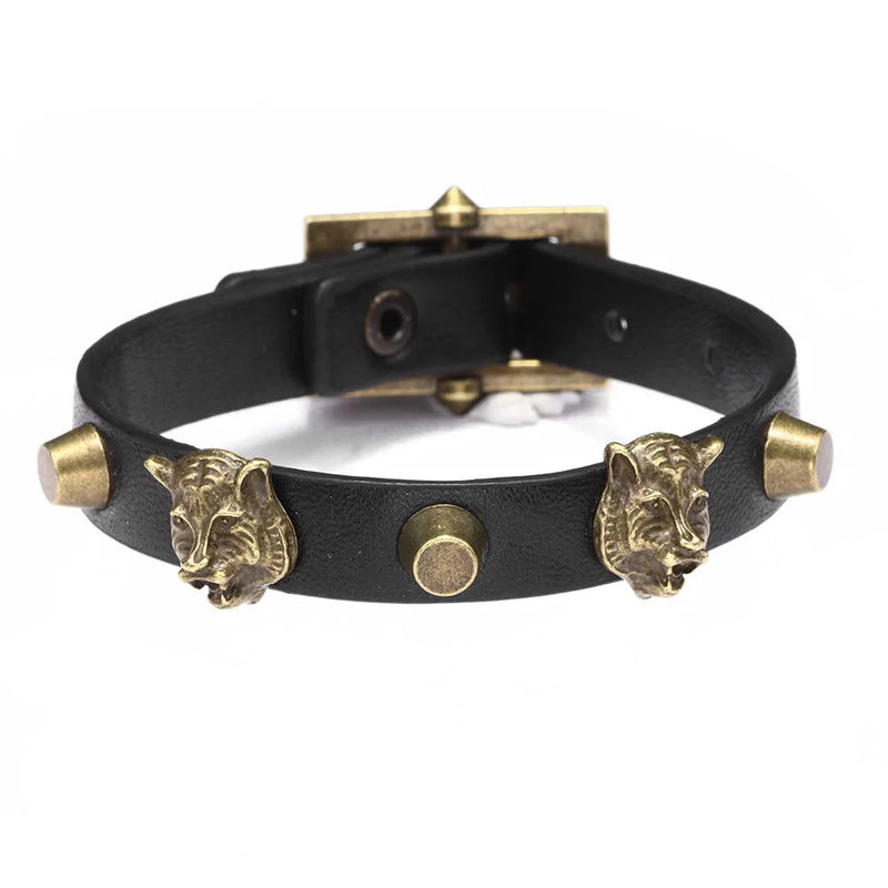 Punk Retro Brown Leather Bracelet for Women Man Rock Charm