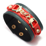 Red Leather Charm Bracelet with Metal Rivets for Women