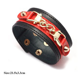 Red Leather Charm Bracelet with Metal Rivets for Women