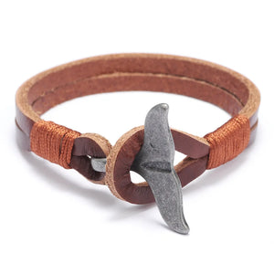 Kirykle Leather Bracelet Zinc Alloy Fishtail Clasp Vintage Charm Bracelet