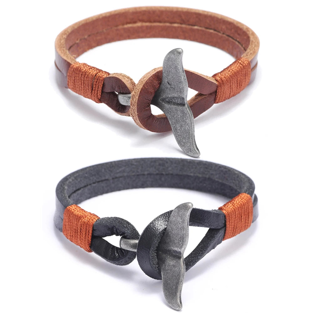 Kirykle Leather Bracelet Zinc Alloy Fishtail Clasp Vintage Charm Bracelet