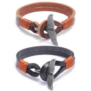 Kirykle Leather Bracelet Zinc Alloy Fishtail Clasp Vintage Charm Bracelet