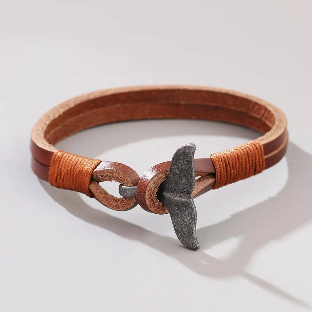 Kirykle Leather Bracelet Zinc Alloy Fishtail Clasp Vintage Charm Bracelet