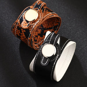 Kirykle Women Charm Bracelet Wide Leather Snakeskin Punk Style Bangles