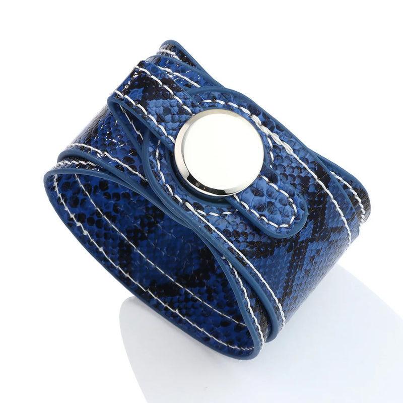 Kirykle Women Charm Bracelet Wide Leather Snakeskin Punk Style Bangles