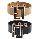 Kiryklle Wide Leather Bracelet for Women Geometric Metal Wrap Charm Jewelry