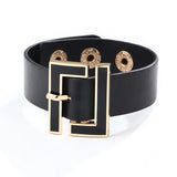 Kiryklle Wide Leather Bracelet for Women Geometric Metal Wrap Charm Jewelry
