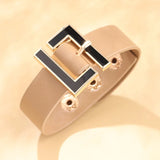 Kiryklle Wide Leather Bracelet for Women Geometric Metal Wrap Charm Jewelry
