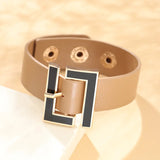 Kiryklle Wide Leather Bracelet for Women Geometric Metal Wrap Charm Jewelry