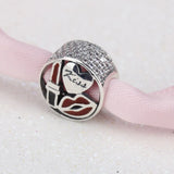 925 Silver Kiss Charm Enamel CZ Beads for Bracelet