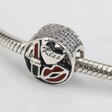 925 Silver Kiss Charm Enamel CZ Beads for Bracelet