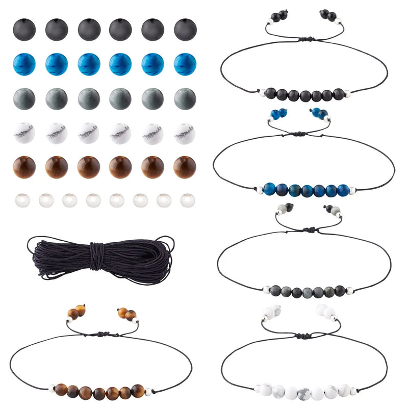 Kissitty Mixed Stone Beads Bracelet Kit with Spacer Beads, Nylon Thread