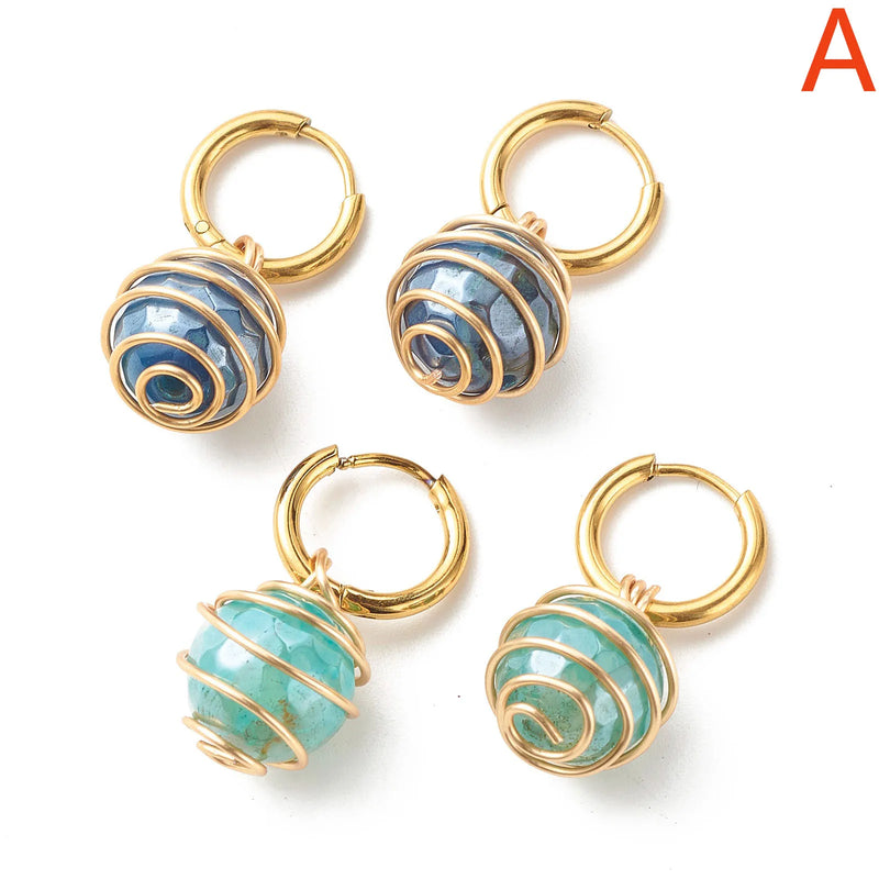Kissitty 10 Pairs Natural Agate Beads Huggie Hoop Earrings