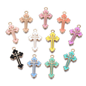 Kissitty 100 Pcs Mixed Light Alloy Enamel Cross Pendants For Necklace Earrings