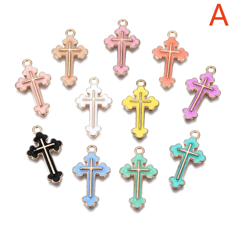 Kissitty 100 Pcs Mixed Light Alloy Enamel Cross Pendants For Necklace Earrings