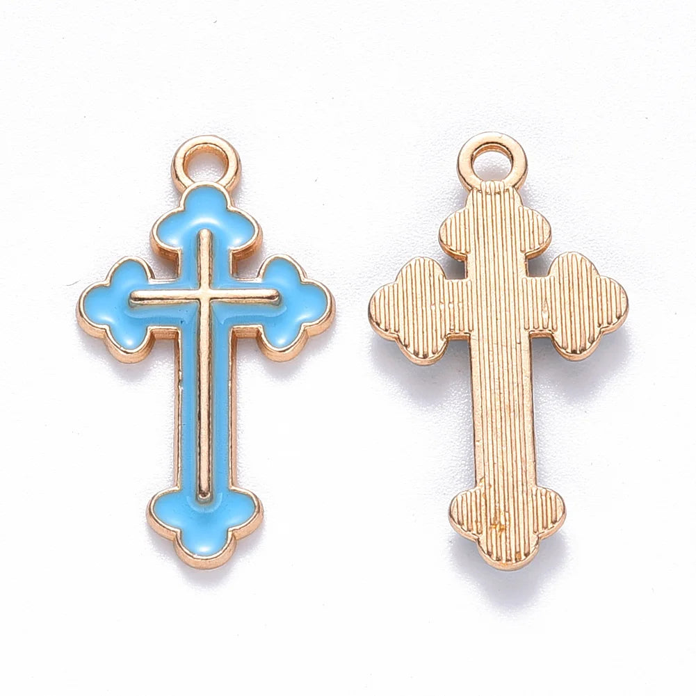 Kissitty 100 Pcs Mixed Light Alloy Enamel Cross Pendants For Necklace Earrings