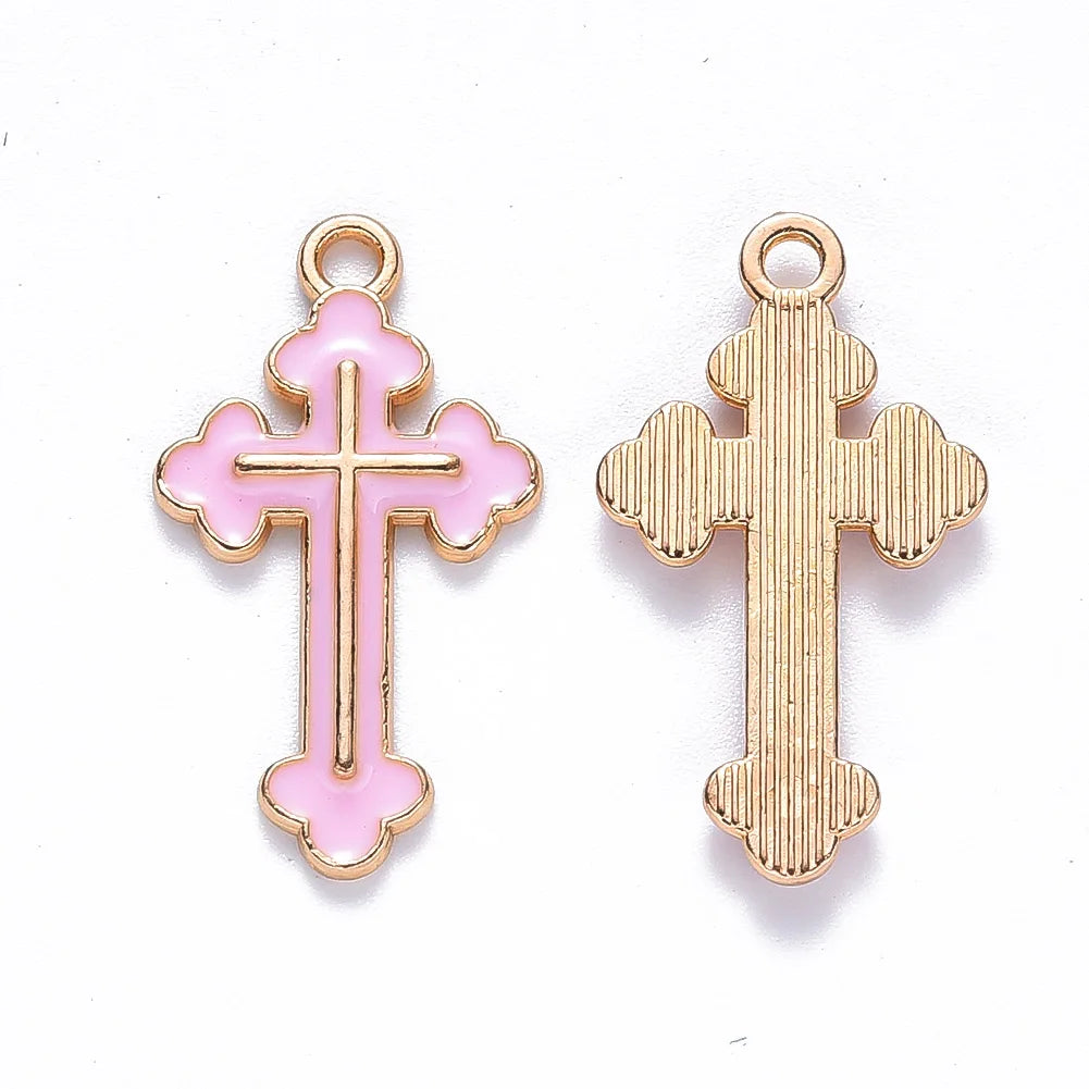 Kissitty 100 Pcs Mixed Light Alloy Enamel Cross Pendants For Necklace Earrings
