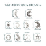Kissitty 100Pcs Antique Silver Moon Star Tibetan Alloy Pendants Charms