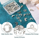 Kissitty 100Pcs Antique Silver Moon Star Tibetan Alloy Pendants Charms