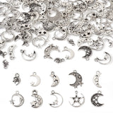 Kissitty 100Pcs Antique Silver Moon Star Tibetan Alloy Pendants Charms