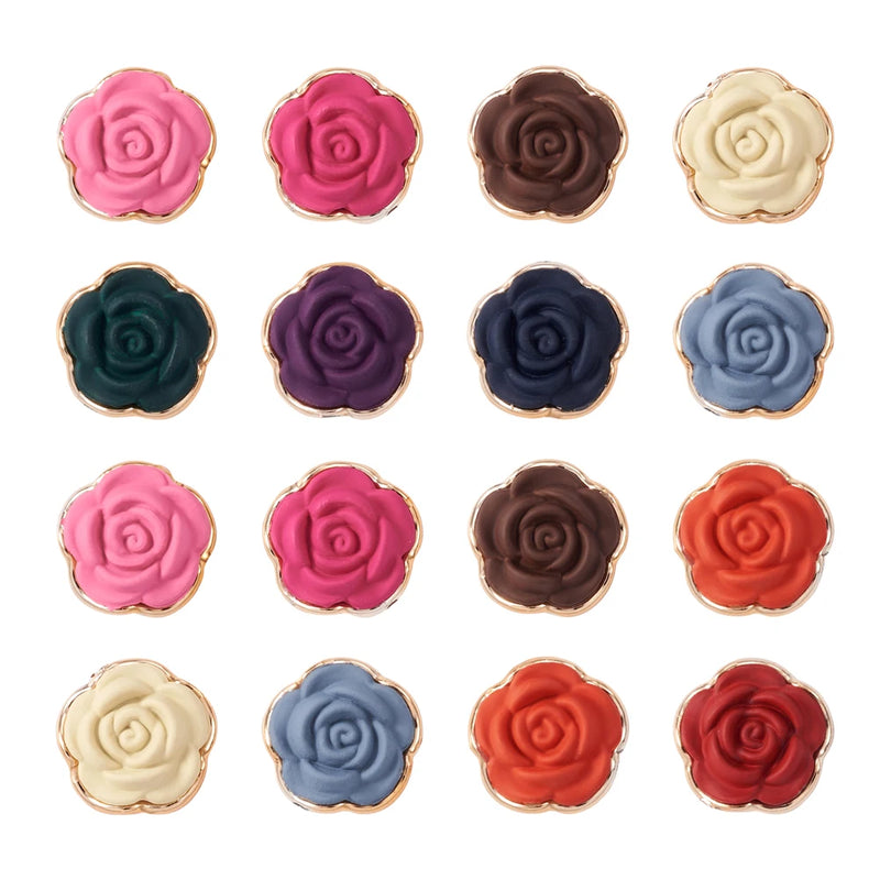 Kissitty 100Pcs Mixed Rose Shape Resin Flower Cabochons with Settings