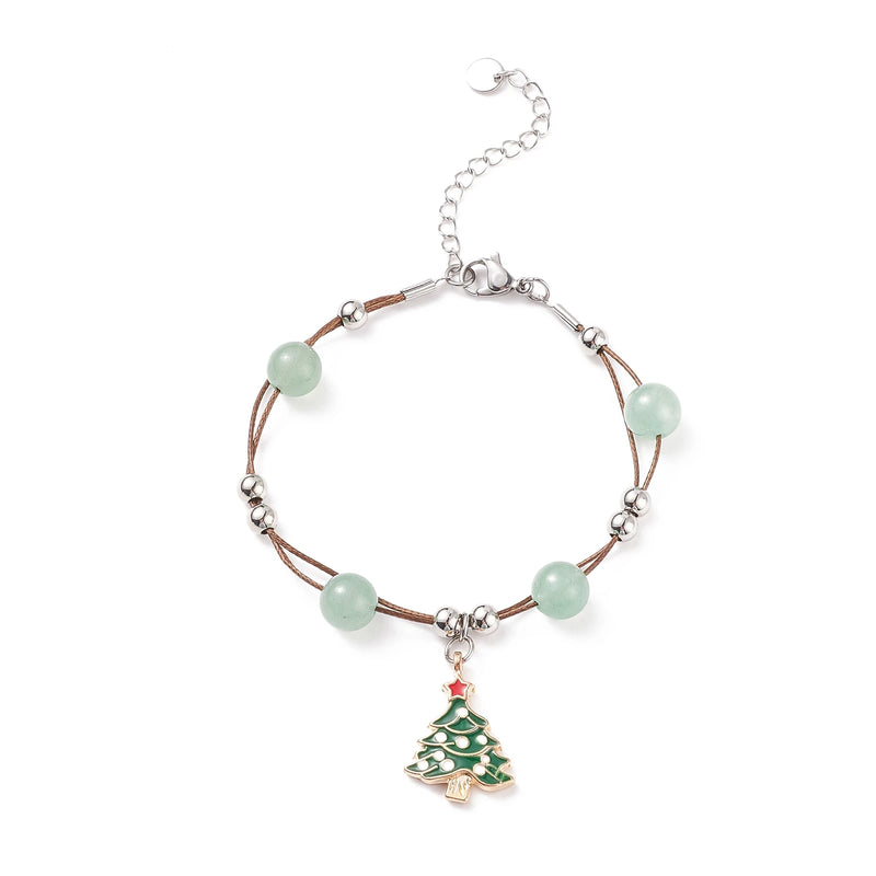 Christmas Tree Santa Moon Charm Bracelet with Natural Stone Xmas Jewelry