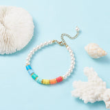 Kissitty 10Pcs Colorful Round Shell Pearl Beaded Bracelets For Women