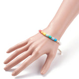 Kissitty 10Pcs Colorful Round Shell Pearl Beaded Bracelets For Women