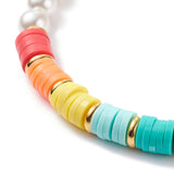 Kissitty 10Pcs Colorful Round Shell Pearl Beaded Bracelets For Women