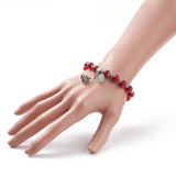 Kissitty Red Christmas Tree Charm Stone Stretch Bracelets Women Gift