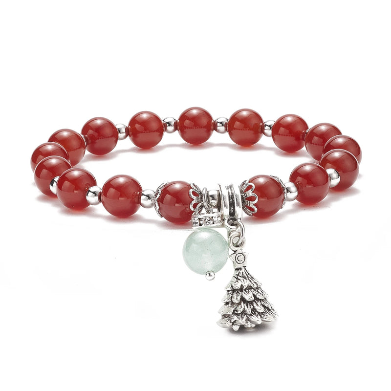 Kissitty Red Christmas Tree Charm Stone Stretch Bracelets Women Gift
