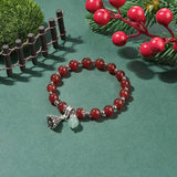 Kissitty Red Christmas Tree Charm Stone Stretch Bracelets Women Gift