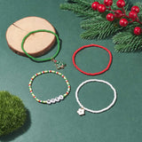 Kissitty 10Sets Christmas Tree Alloy Charm Glass Seed Beaded Bracelets Set