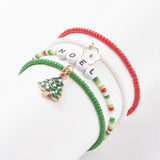 Kissitty 10Sets Christmas Tree Alloy Charm Glass Seed Beaded Bracelets Set