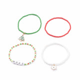Kissitty 10Sets Christmas Tree Alloy Charm Glass Seed Beaded Bracelets Set