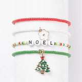 Kissitty 10Sets Christmas Tree Alloy Charm Glass Seed Beaded Bracelets Set