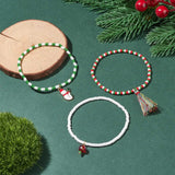 Kissitty Santa Claus Glass Seed Bracelets Set with Tassel