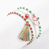 Kissitty Santa Claus Glass Seed Bracelets Set with Tassel