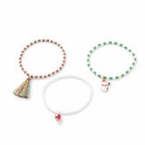 Kissitty Santa Claus Glass Seed Bracelets Set with Tassel