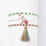 Kissitty Santa Claus Glass Seed Bracelets Set with Tassel